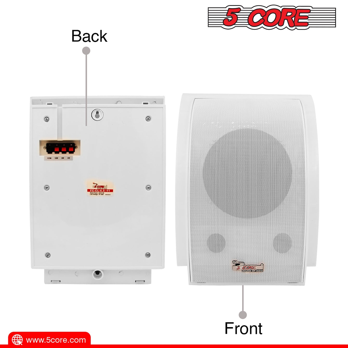 5 Core Wall Speaker 80W Max Power Indoor Outdoor Speakers White High Performance All Weather Wall Mount PA Speaker Wired Entertainment System for Patio Room Garage Restaurant Office - WS-11 5 2PCS-5