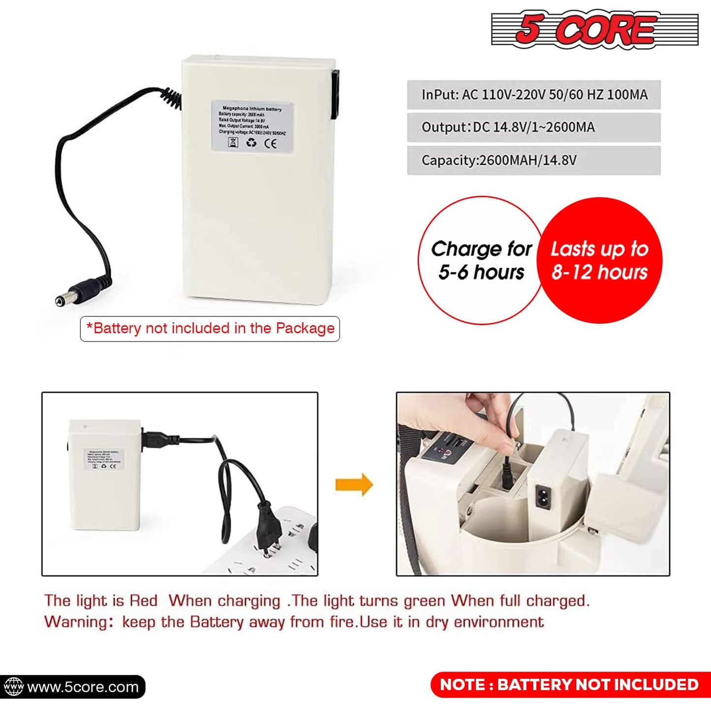 5Core Megaphone Bullhorn Speaker 100W Professional Bull Horn Battery Power Megafono 2000Yard Range 4501-3