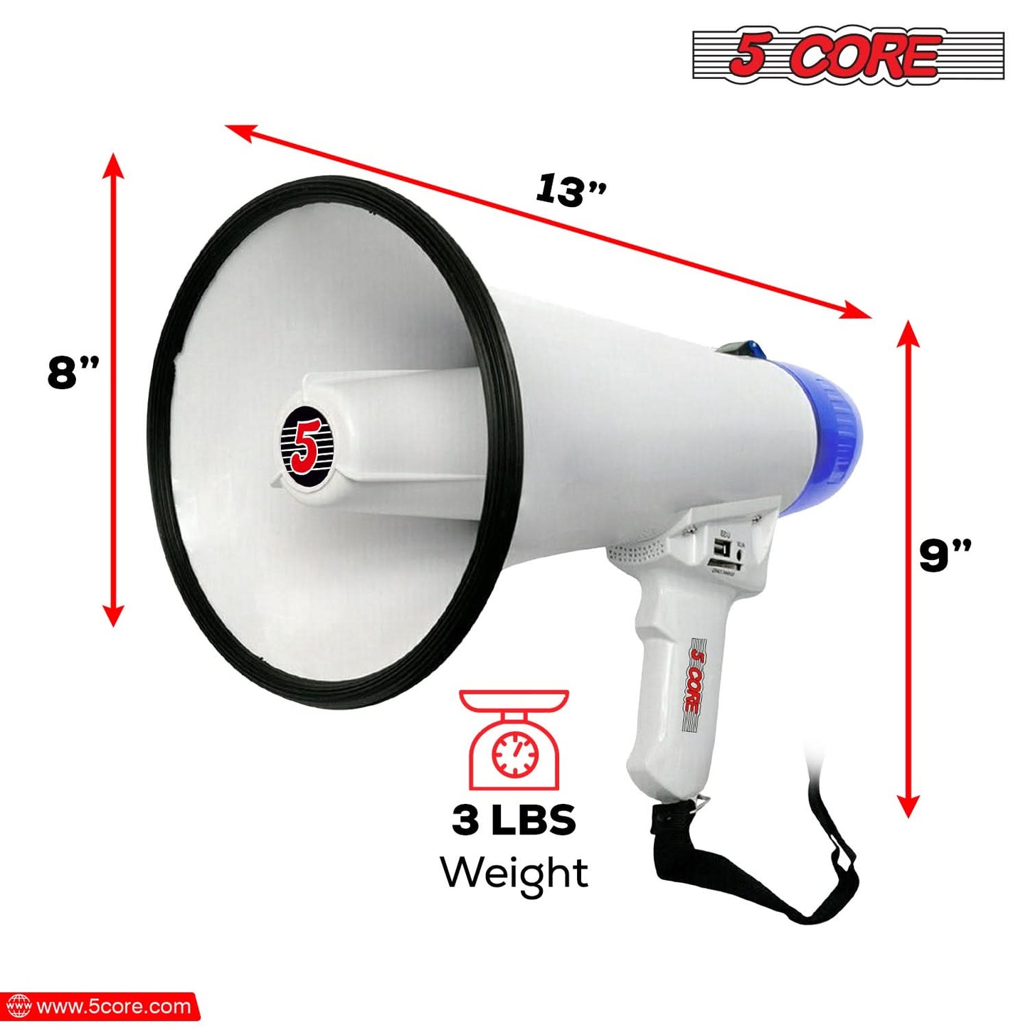 5Core Megaphone Bullhorn Speaker 20W Bull Horn Battery Power Cheer Megafono Loudspeaker USB-2