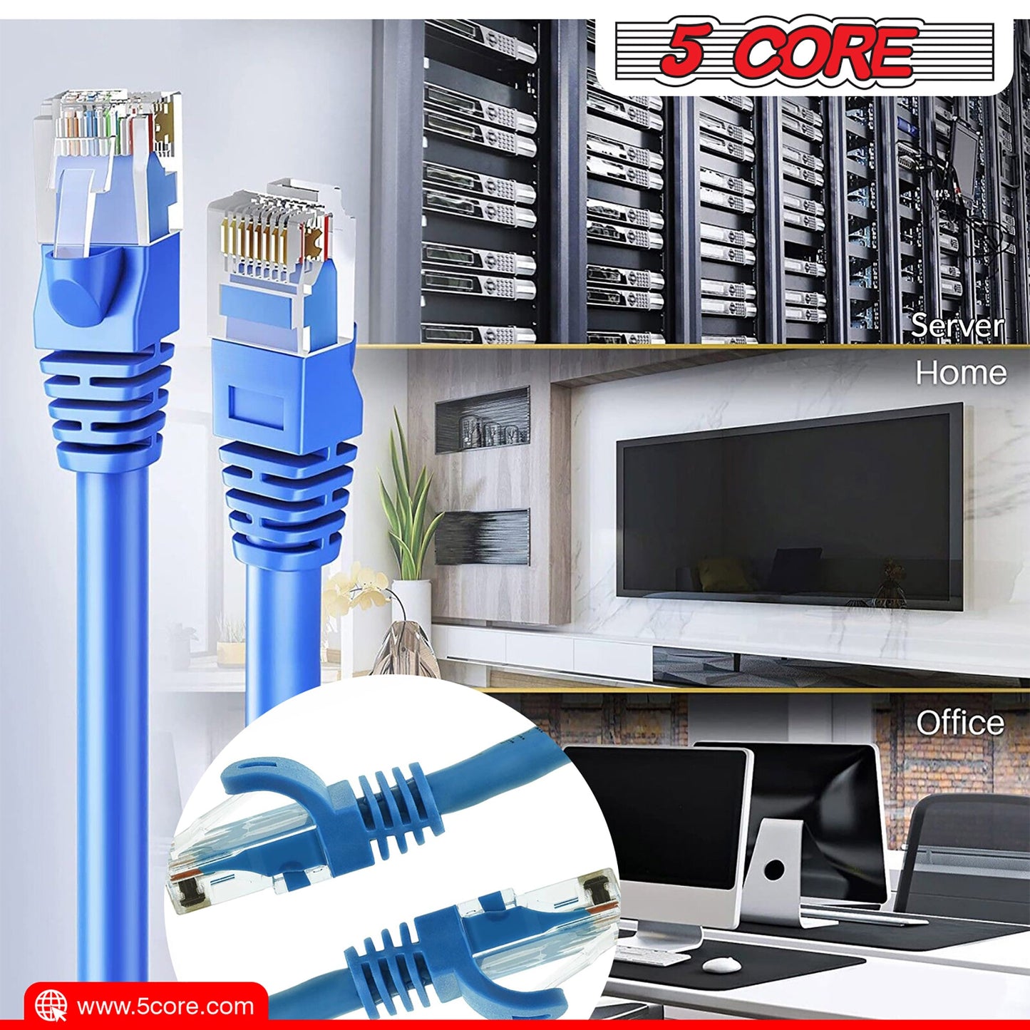 5 Core Ethernet Cable 3 Feet 1 Piece Blue Cat 6 Cord Premium RJ45 Internet Cable Cat6 Compatible w Cat 5 Cat 7 Cat 5e Network Cable Low Latency High Speed Ethernet Cable - ET 3FT BLU 6 Pack-20