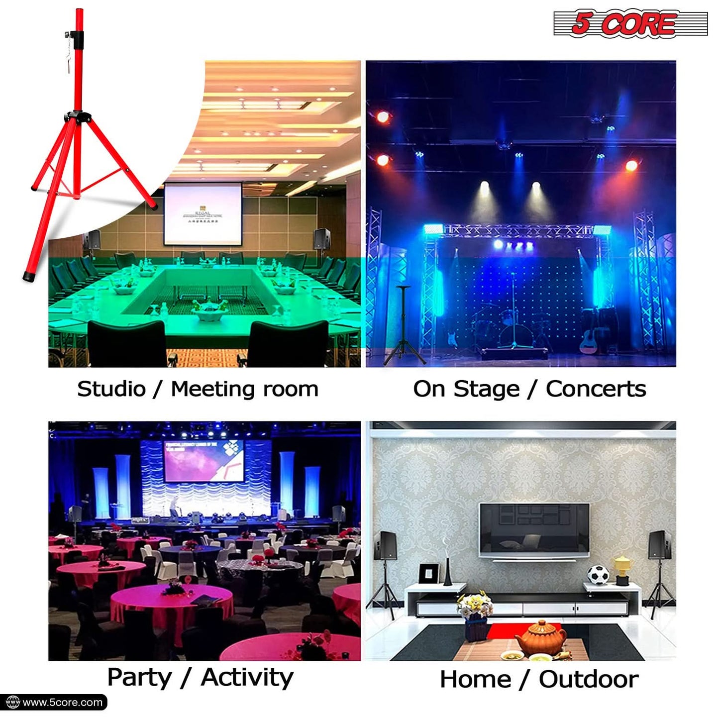 5Core Speaker Stand Tripod Tall Adjustable 72 Inch DJ Pole Mount Studio Monitor Stands RED-3