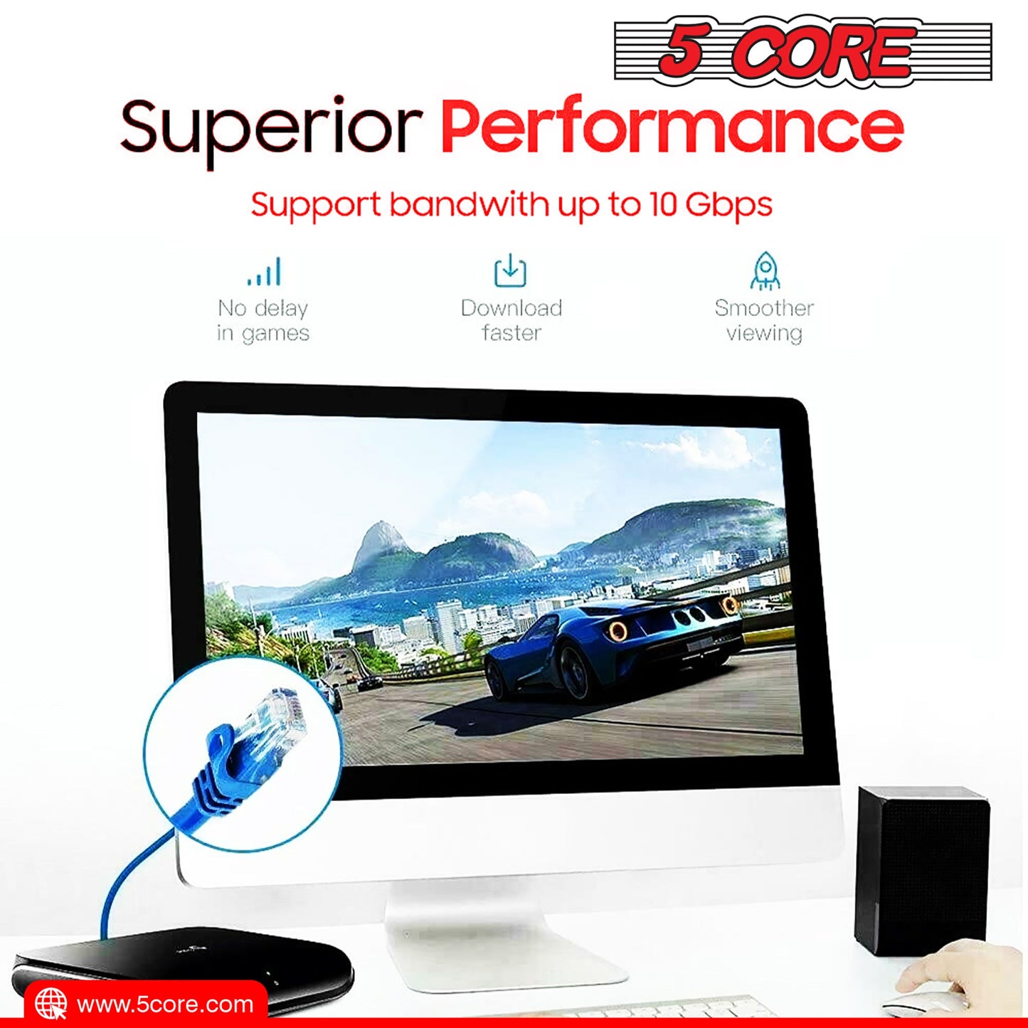 5 Core Ethernet Cable 3 Feet 1 Piece Blue Cat 6 Cord Premium RJ45 Internet Cable Cat6 Compatible w Cat 5 Cat 7 Cat 5e Network Cable Low Latency High Speed Ethernet Cable - ET 3FT BLU 6 Pack-12