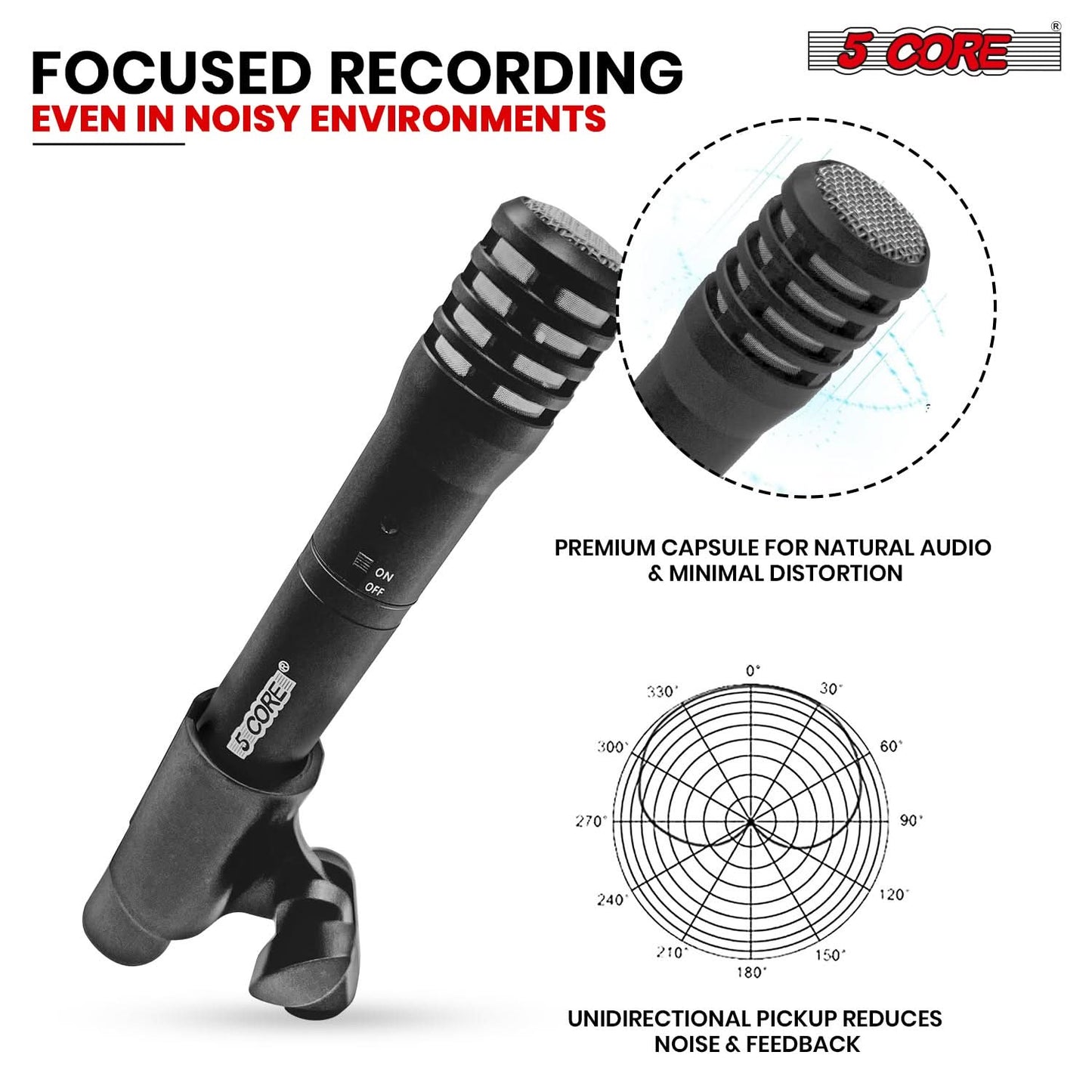 5Core Instrument Microphone Professional XLR Cardioid Pencil Stick Condenser Mic Black-3