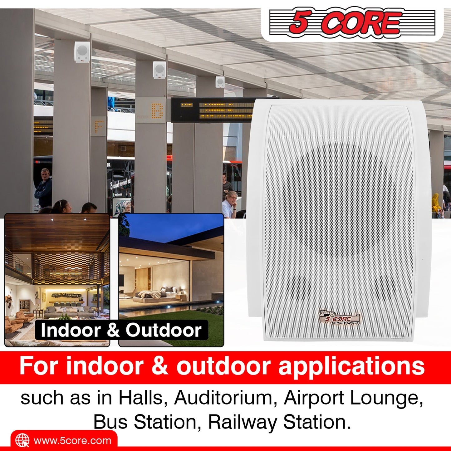 5 Core Wall Speaker 80W Max Power Indoor Outdoor Speakers White High Performance All Weather Wall Mount PA Speaker Wired Entertainment System for Patio Room Garage Restaurant Office - WS-11 5 2PCS-8