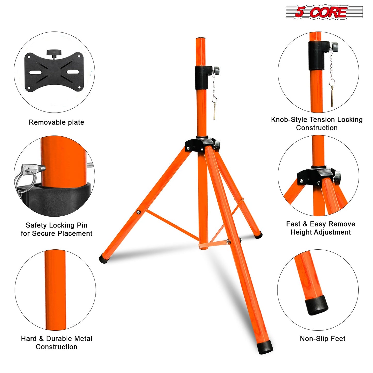 5Core Speaker Stand Tripod Floor Short Adjustable DJ Studio Monitor Stands Pole Mount ORANGE-2