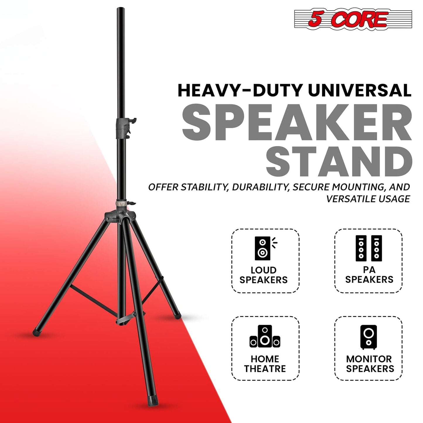 5Core Speaker Stand Tripod Tall Air Assist Lowering Adjustable Heavy Duty Floor Stands-4
