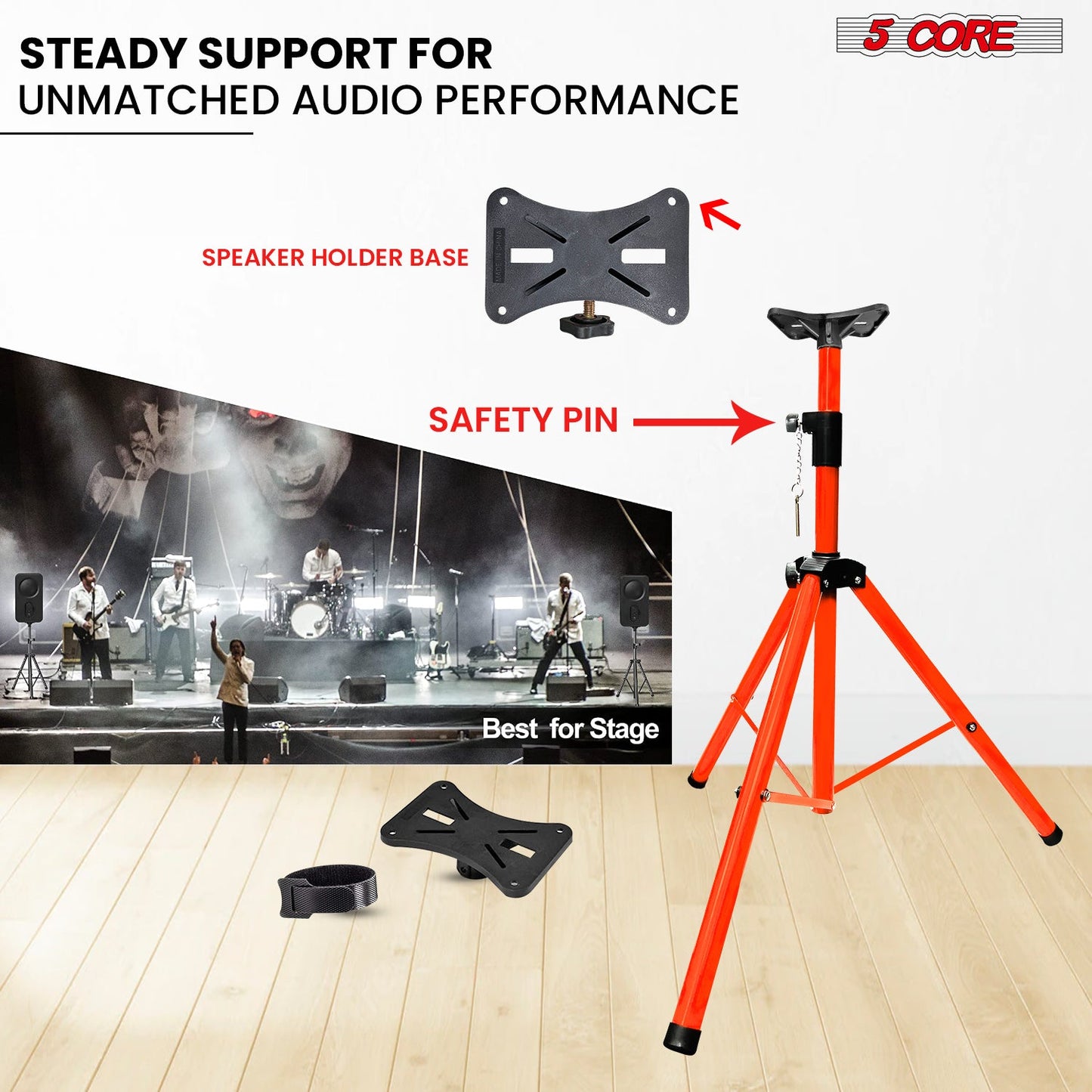 5Core Speaker Stand Tripod Floor Short Adjustable DJ Studio Monitor Stands Pole Mount ORANGE-3