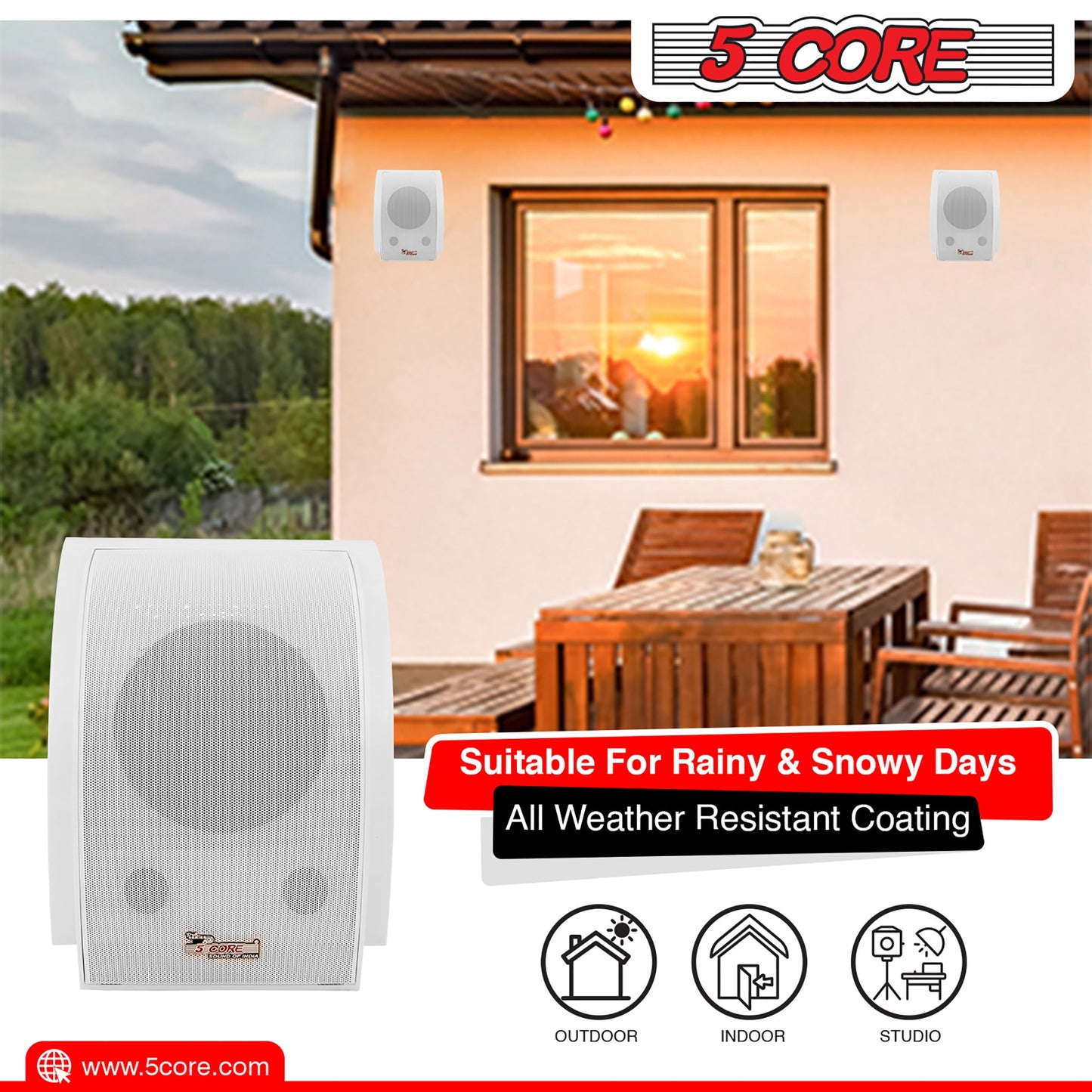 5 Core Wall Speaker 80W Max Power Indoor Outdoor Speakers White High Performance All Weather Wall Mount PA Speaker Wired Entertainment System for Patio Room Garage Restaurant Office - WS-11 5 2PCS-10