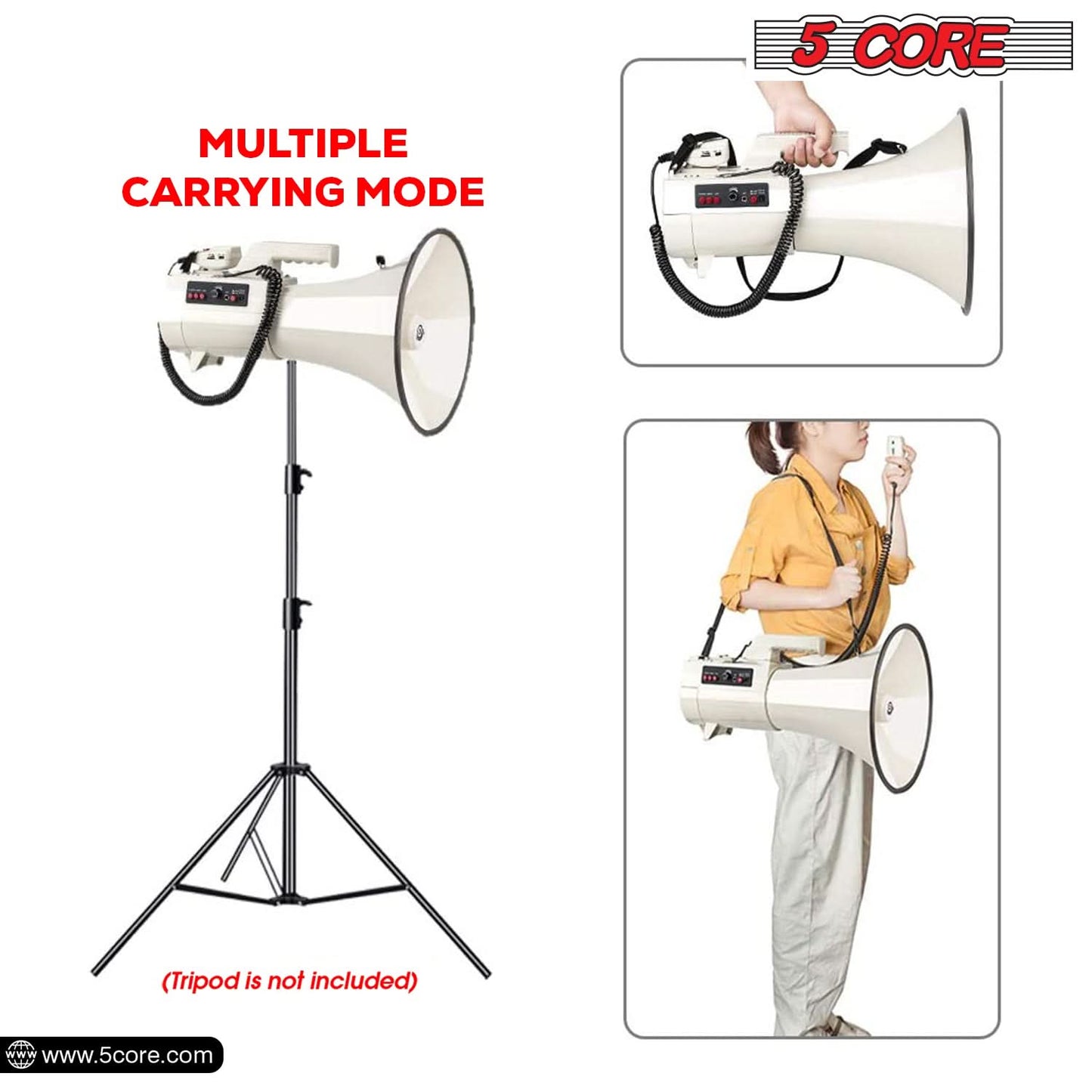 5Core Megaphone Bullhorn Speaker 100W Professional Bull Horn Battery Power Megafono 2000Yard Range 4501-4