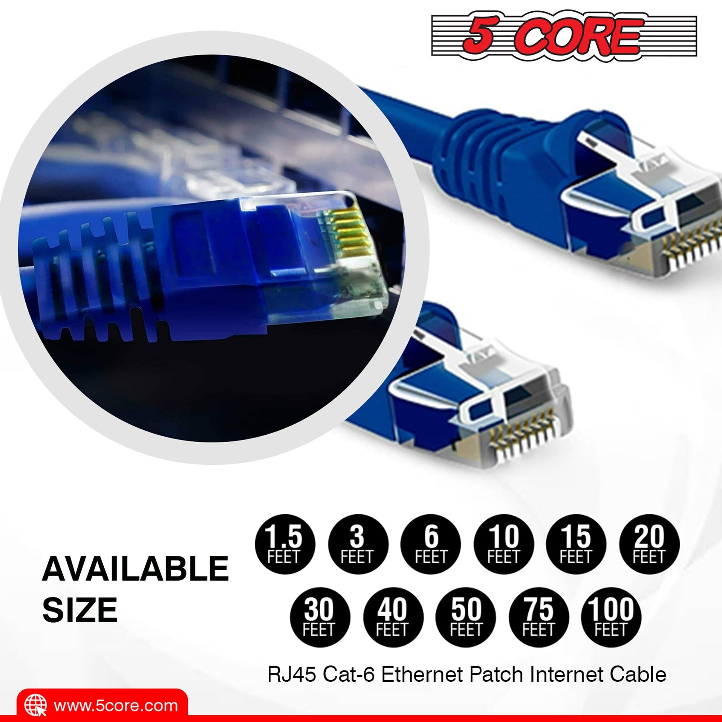 5 Core Ethernet Cable 3 Feet 1 Piece Blue Cat 6 Cord Premium RJ45 Internet Cable Cat6 Compatible w Cat 5 Cat 7 Cat 5e Network Cable Low Latency High Speed Ethernet Cable - ET 3FT BLU 6 Pack-14