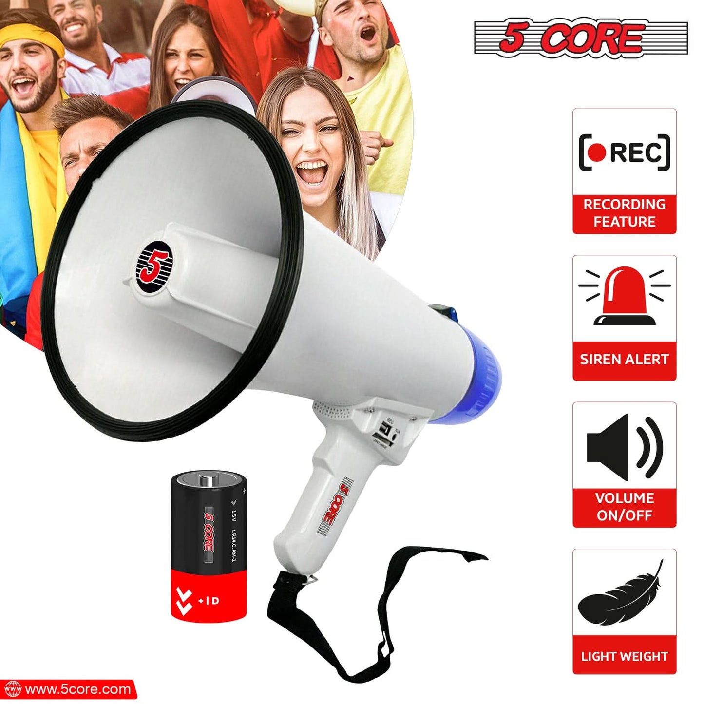 5Core Megaphone Bullhorn Speaker 20W Bull Horn Battery Power Cheer Megafono Loudspeaker USB-1