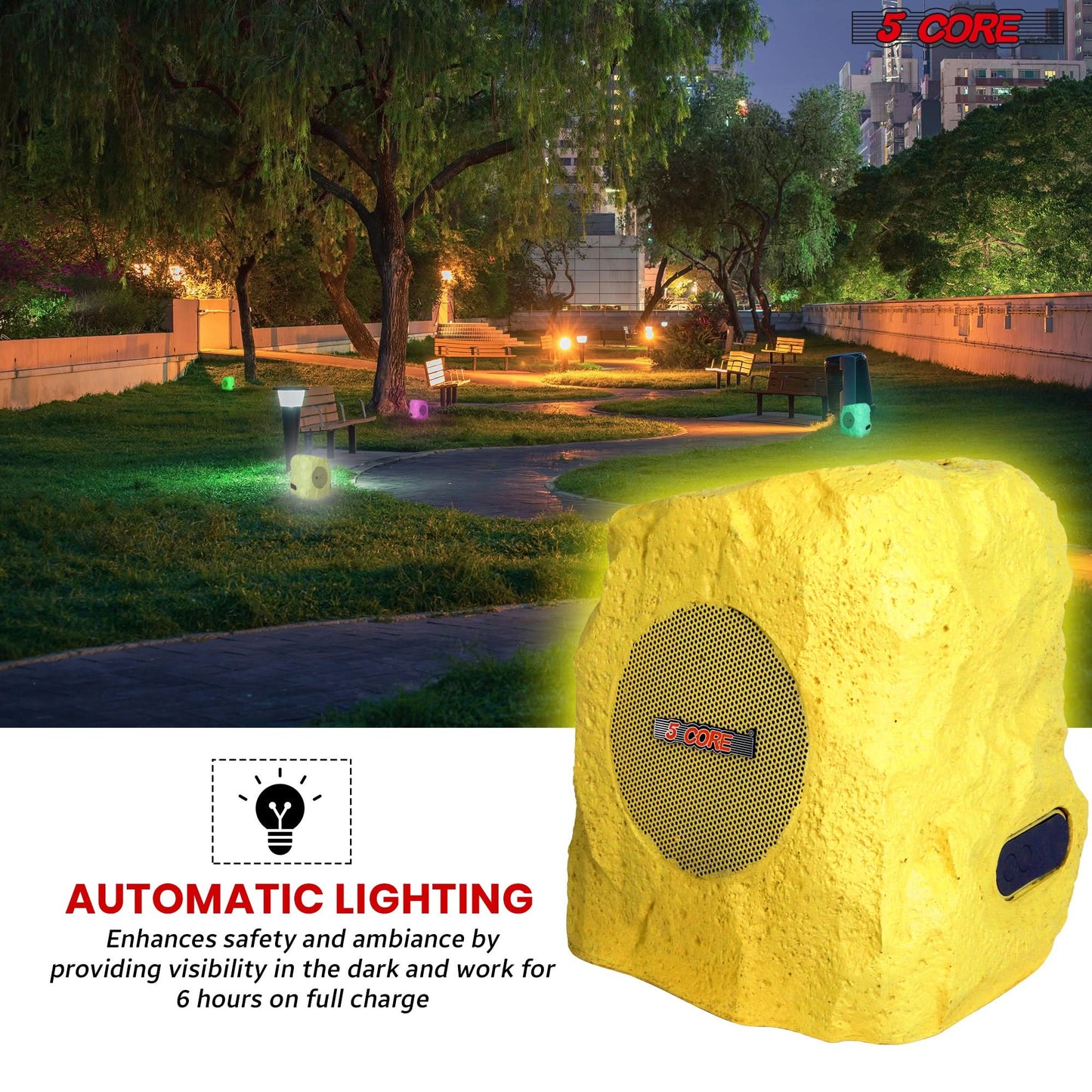 5Core Outdoor Wireless Speakers Bluetooth Rock Waterproof Linkable TWS Garden Speaker BROWN-3