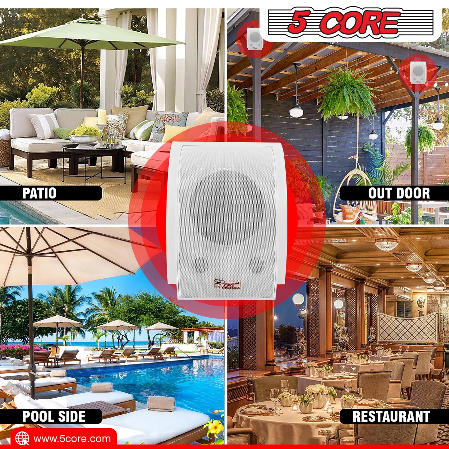5 Core Wall Speaker 80W Max Power Indoor Outdoor Speakers White High Performance All Weather Wall Mount PA Speaker Wired Entertainment System for Patio Room Garage Restaurant Office - WS-11 5 2PCS-13