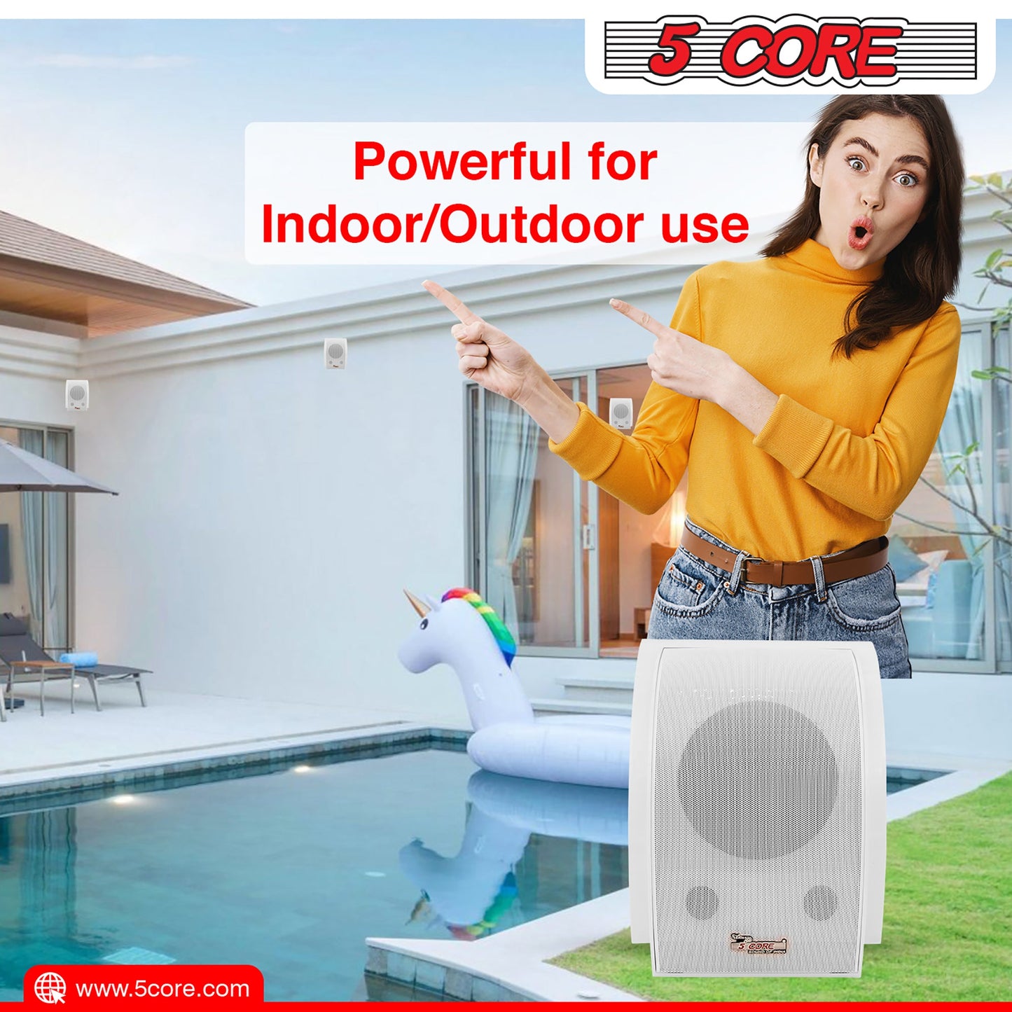 5 Core Wall Speaker 80W Max Power Indoor Outdoor Speakers White High Performance All Weather Wall Mount PA Speaker Wired Entertainment System for Patio Room Garage Restaurant Office - WS-11 5 2PCS-14