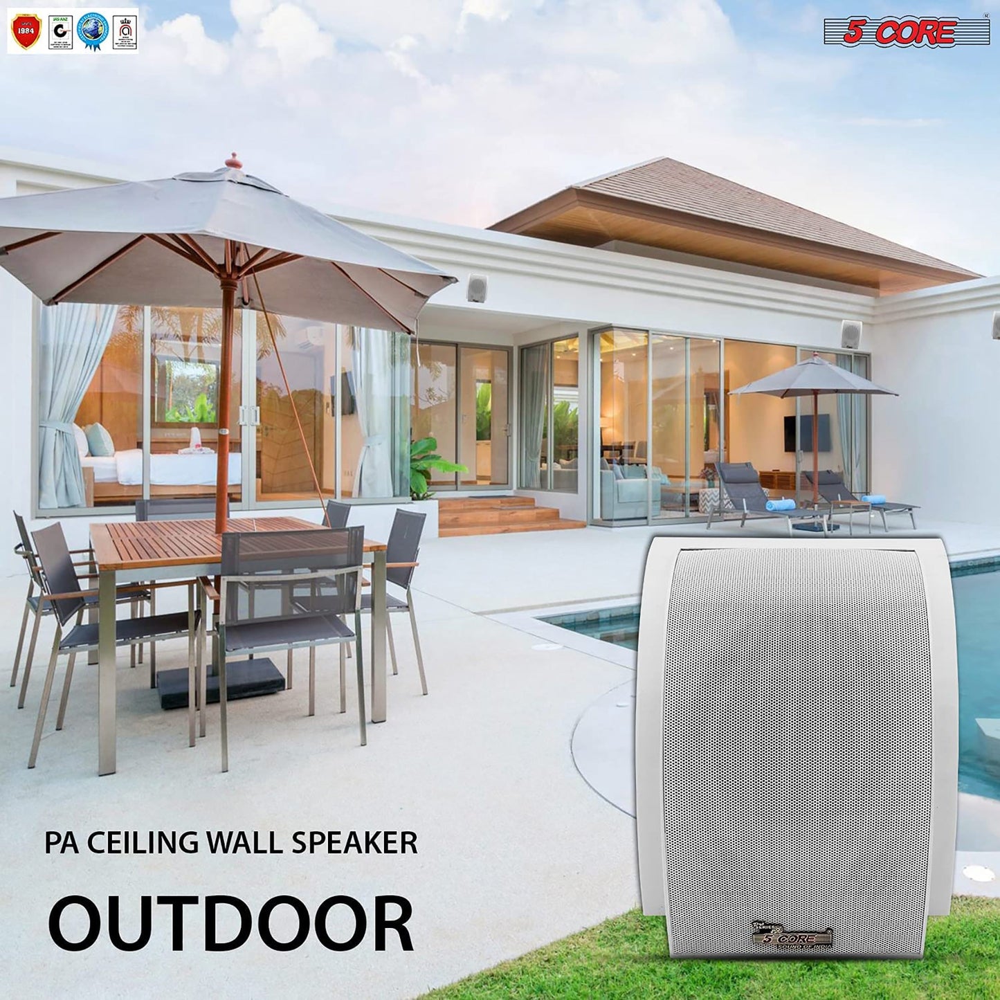5 Core Wall Speaker 80W Max Power Indoor Outdoor Speakers White High Performance All Weather Wall Mount PA Speaker Wired Entertainment System for Patio Room Garage Restaurant Office - WS-11 5 2PCS-18