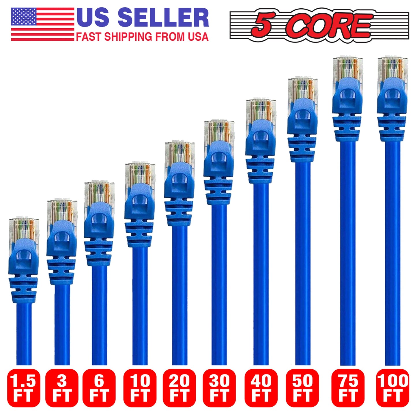 5 Core Ethernet Cable 3 Feet 1 Piece Blue Cat 6 Cord Premium RJ45 Internet Cable Cat6 Compatible w Cat 5 Cat 7 Cat 5e Network Cable Low Latency High Speed Ethernet Cable - ET 3FT BLU 6 Pack-2