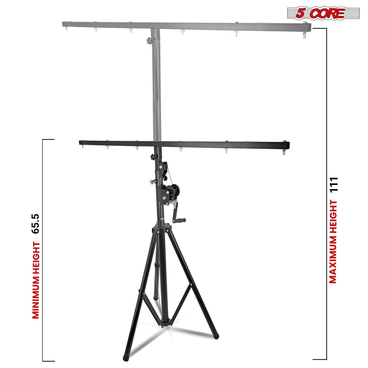 5Core DJ Light Stand Stage Lighting (2 PACK) Truss System Hand Crank Up Portable Heavy Duty Height Adjustable 65.5 to 111 Inches T bar Mount for Can Lights Tall Lighting Tripod Floor LS 120 Crank 2PCS-1