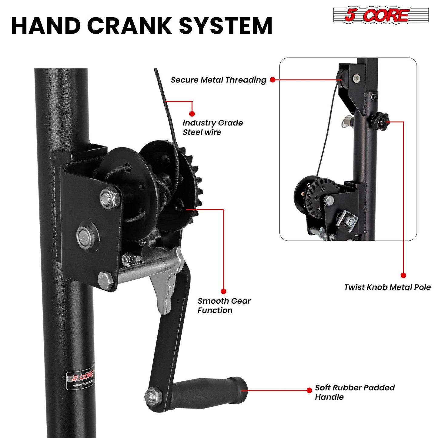 5Core DJ Light Stand Stage Lighting (2 PACK) Truss System Hand Crank Up Portable Heavy Duty Height Adjustable 65.5 to 111 Inches T bar Mount for Can Lights Tall Lighting Tripod Floor LS 120 Crank 2PCS-2