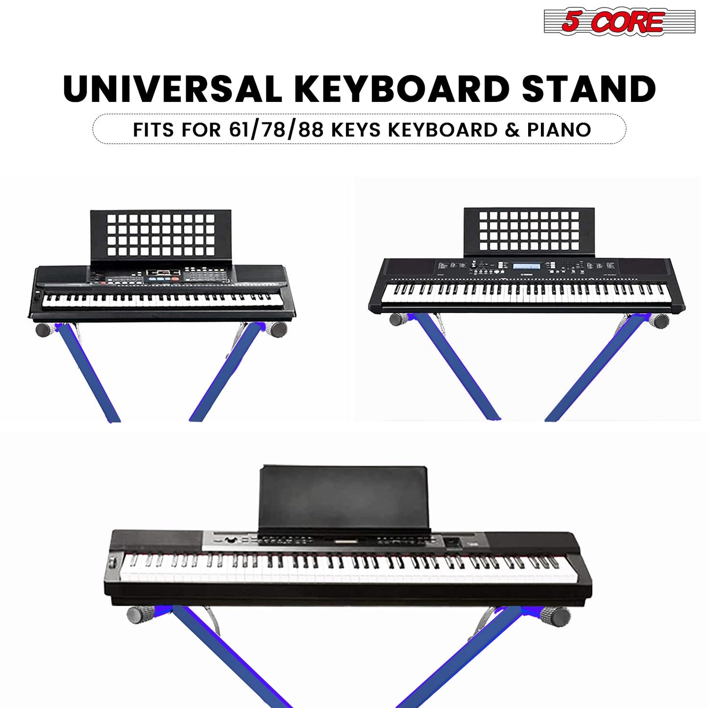 5Core Keyboard Stand Single X Style Adjustable Lift Piano Riser For 49 To 88 Keys BLUE-2