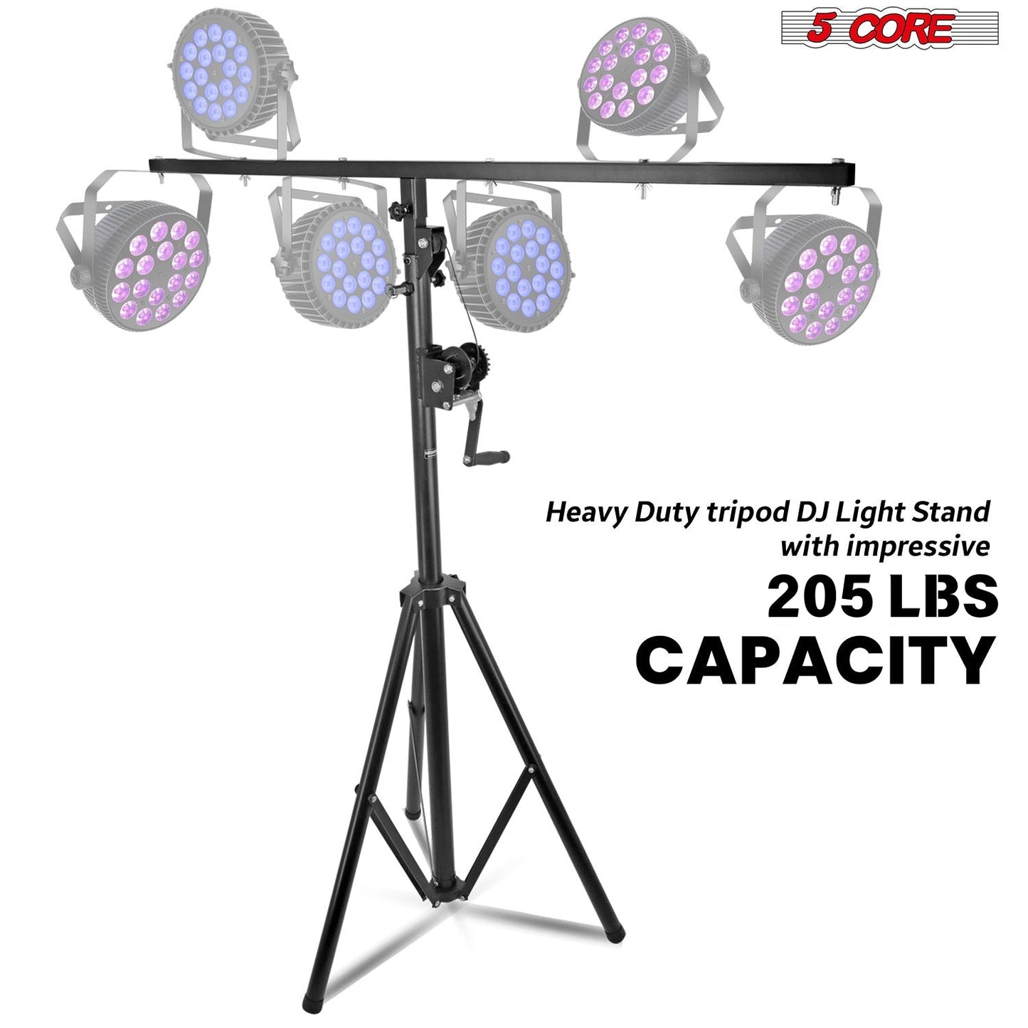 5Core DJ Light Stand Stage Lighting (2 PACK) Truss System Hand Crank Up Portable Heavy Duty Height Adjustable 65.5 to 111 Inches T bar Mount for Can Lights Tall Lighting Tripod Floor LS 120 Crank 2PCS-3