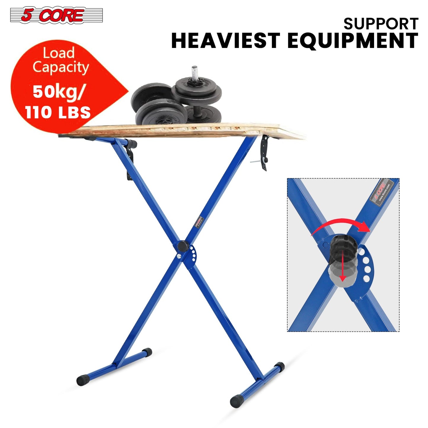5Core Keyboard Stand Single X Style Adjustable Lift Piano Riser For 49 To 88 Keys BLUE-3