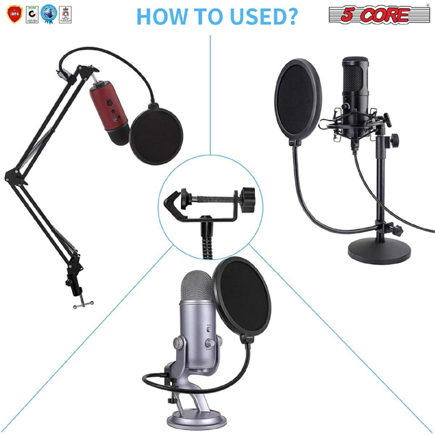 5Core New Double Layer Studio Microphone Wind Screen Mask Gooseneck Shield Pop Filter
