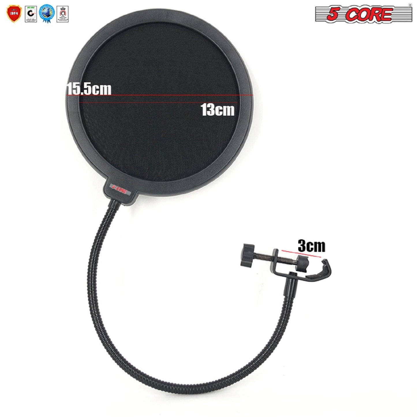5Core New Double Layer Studio Microphone Wind Screen Mask Gooseneck Shield Pop Filter