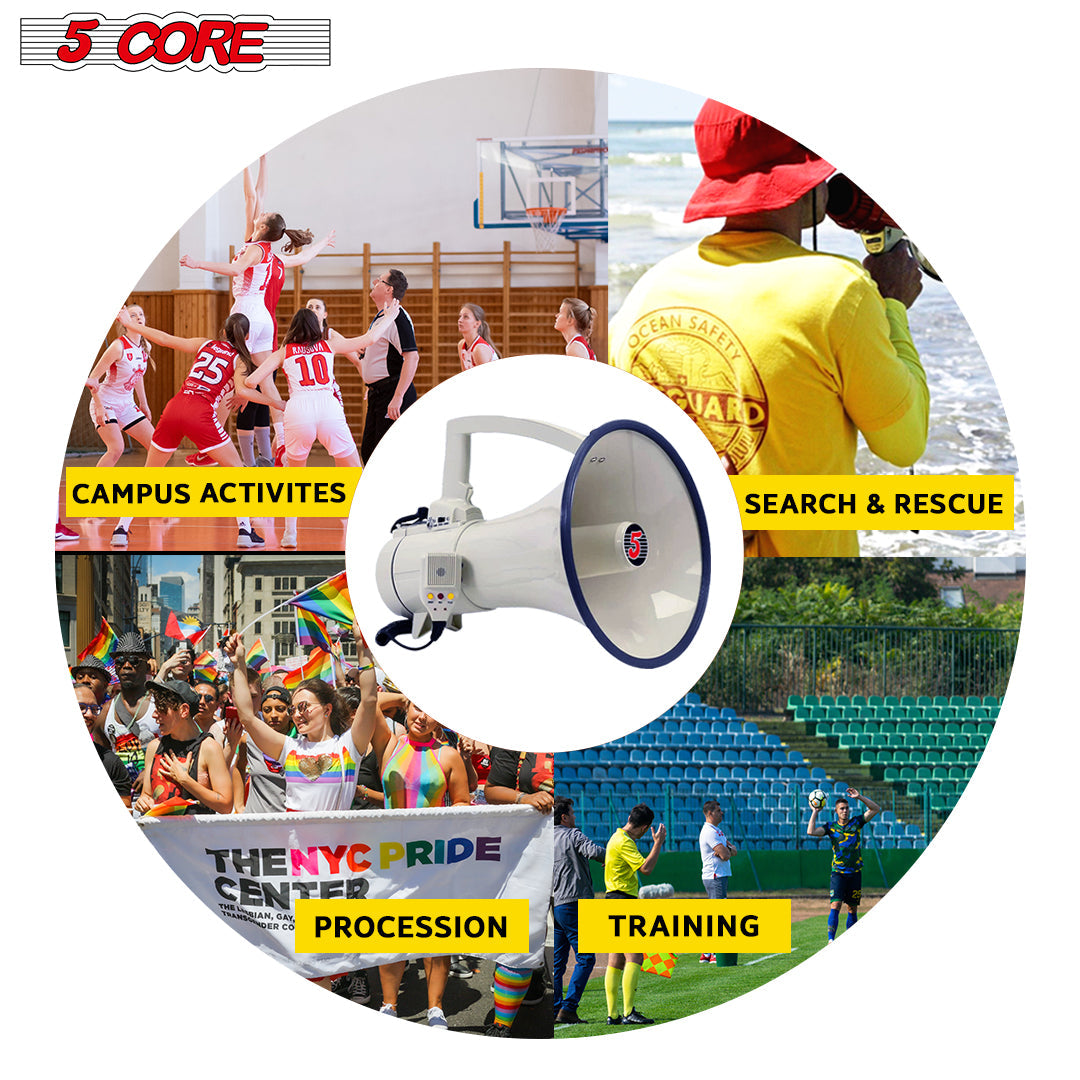 5Core Professional Megaphone Bullhorn Cheer Horn Mic Recording Siren 75W PMPO 3501 USB