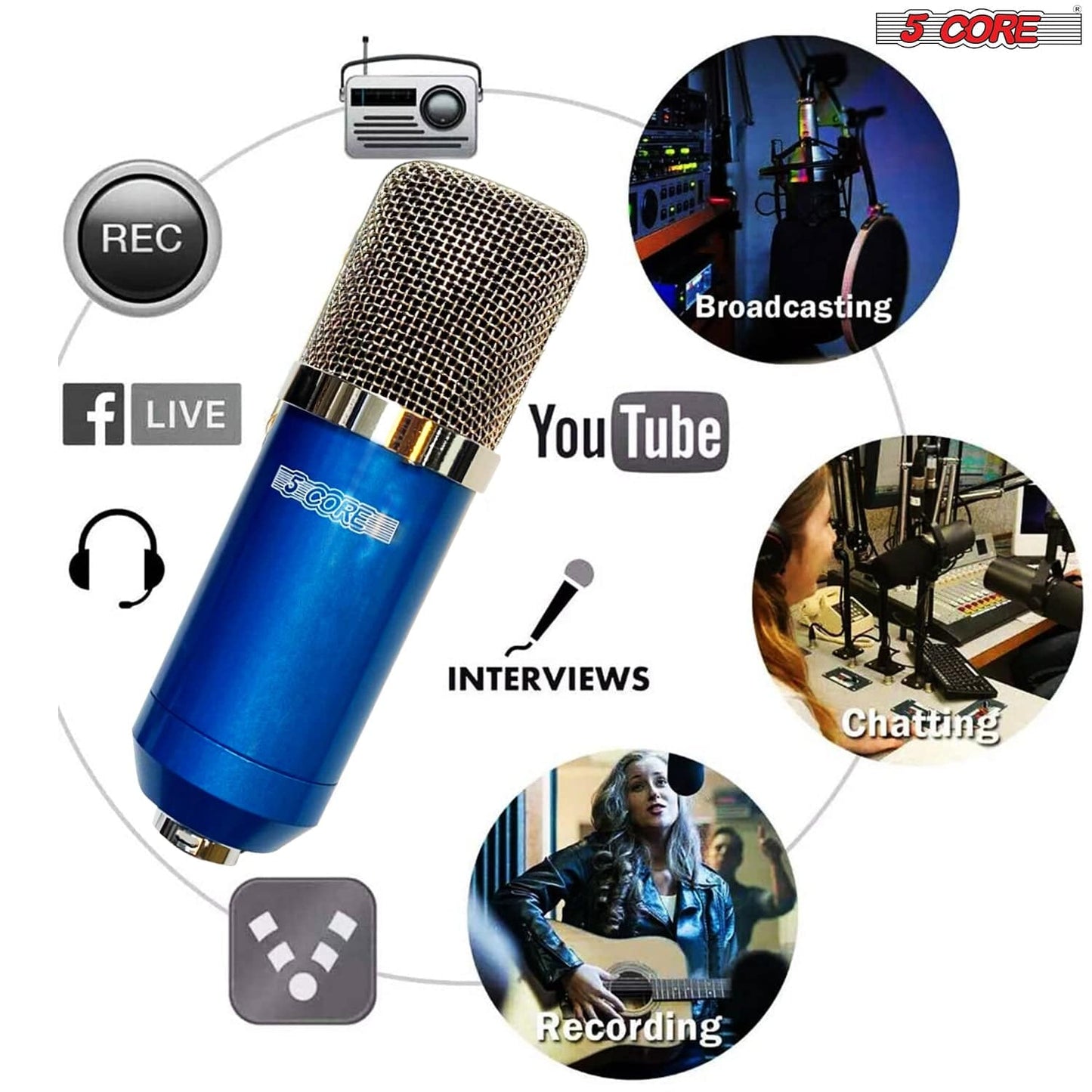 5Core Premium Pro Audio Condenser Recording Microphone Podcast Gaming PC Studio Mic RM 7 BLU