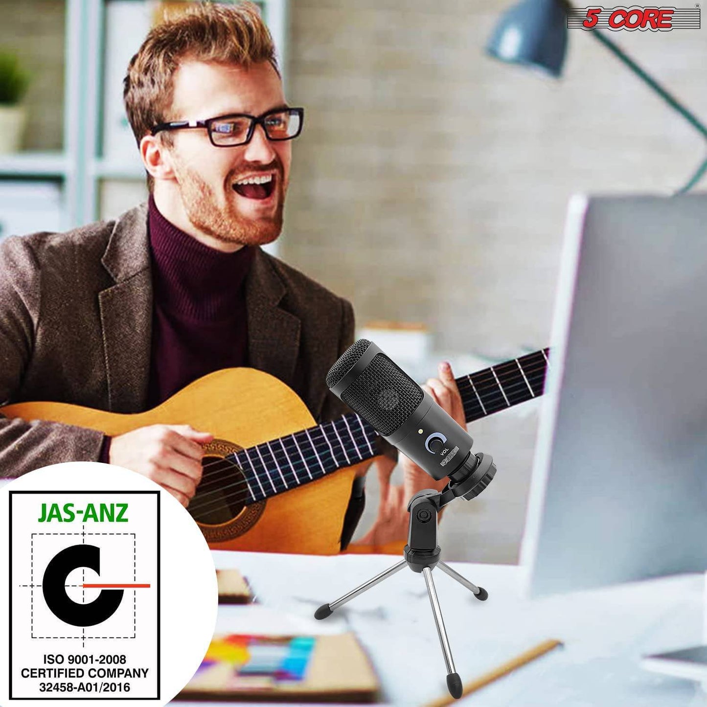 5Core Premium Pro Audio Condenser Recording Microphone Podcast Gaming PC Studio Mic RM BLK TRI