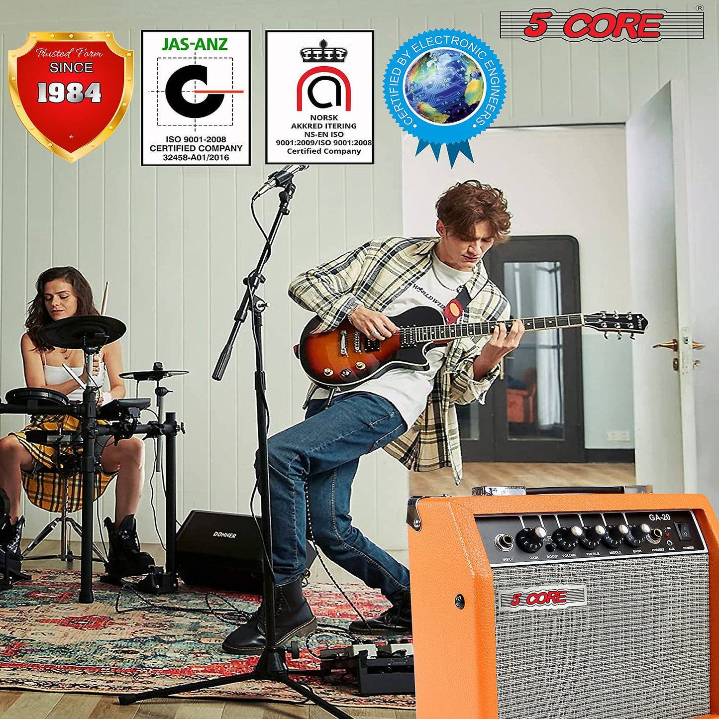 5Core 20 Watt Electric Guitar Bass Amp Amplifier Built In Speaker Headphone Jack & AUX GA 20 ORG