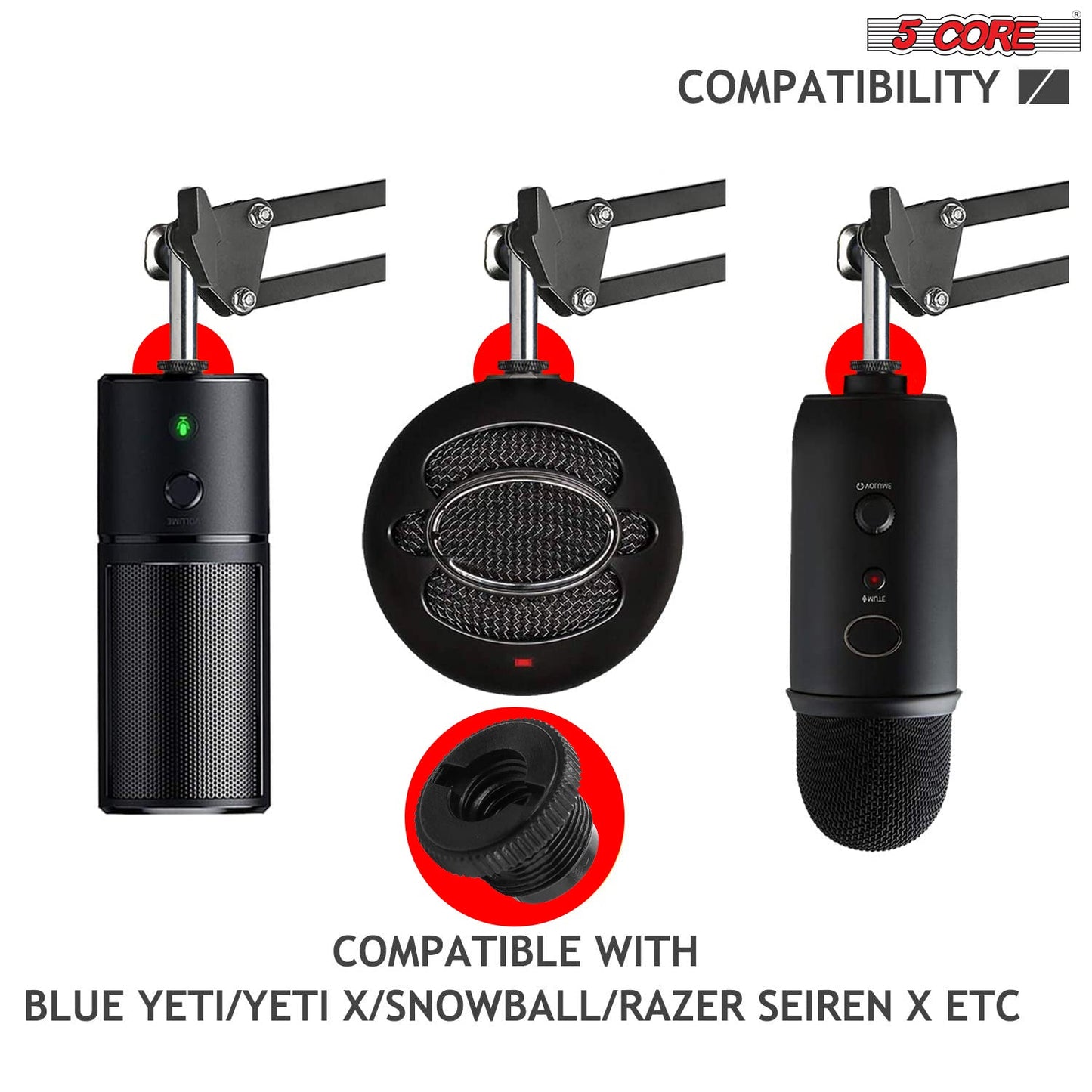 5Core 5/8" Male to 3/8" Female Screw Adapter Microphone Holder Aluminum, Black MS ADP P BLK 2PCS