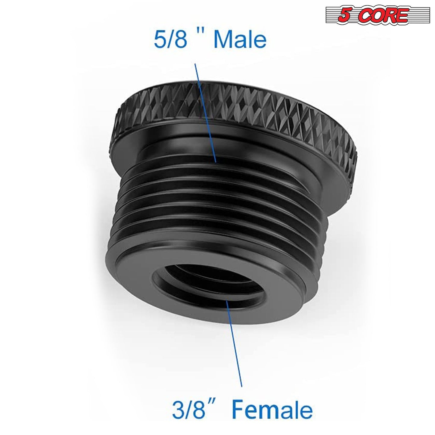 5Core 1Pc 3/8" Female to 5/8" Male Screw Adapter Microphone Holder Aluminum MSADP M BLK 3858 1PC