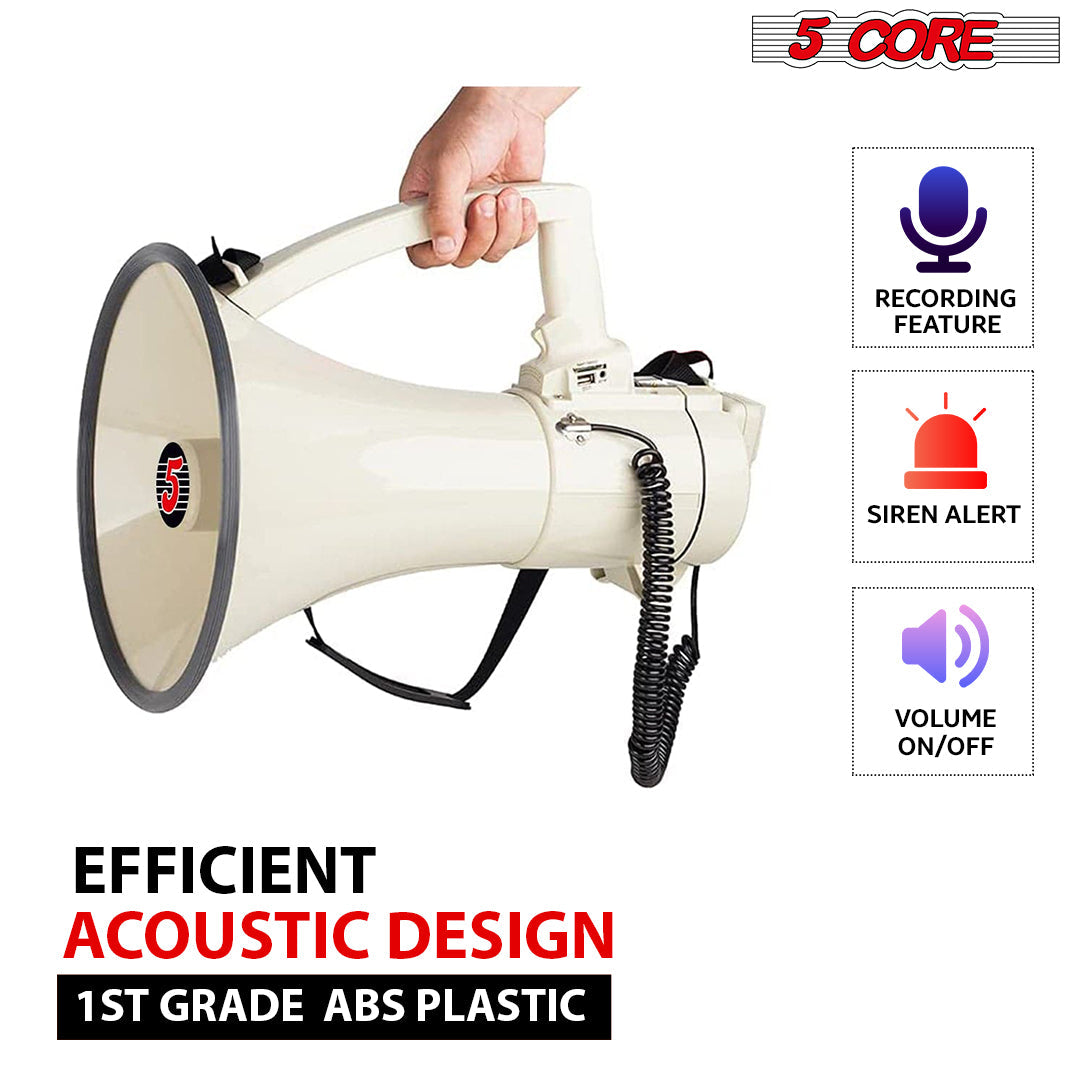 5Core Professional Megaphone Bullhorn Cheer Horn Mic Recording Siren 75W PMPO 3501 USB