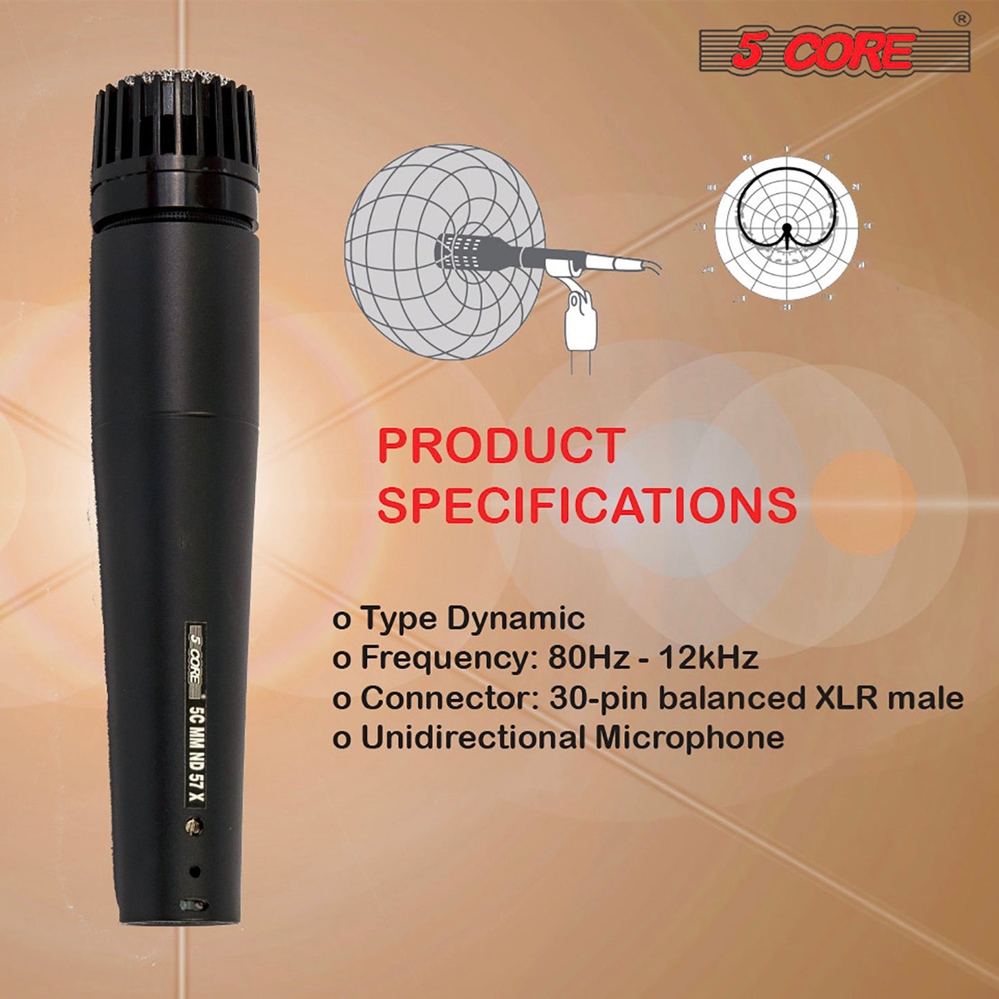 5Core Microphone Professional Audio Dynamic Cardiod Karaoke Singing Wired ND-57X