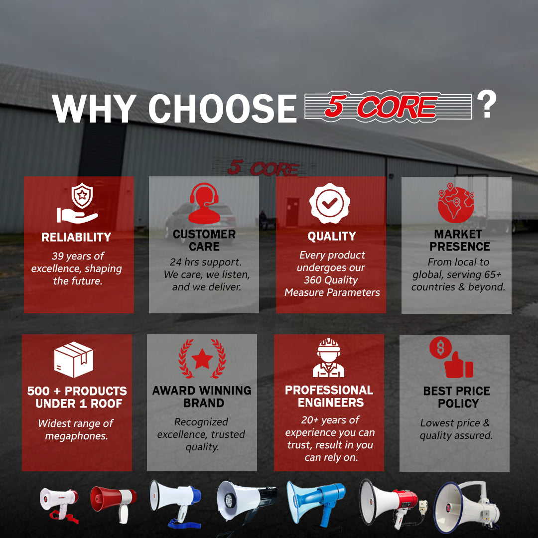 5Core Professional Megaphone Bullhorn Cheer Horn Mic Recording Siren 75W PMPO 3501 USB