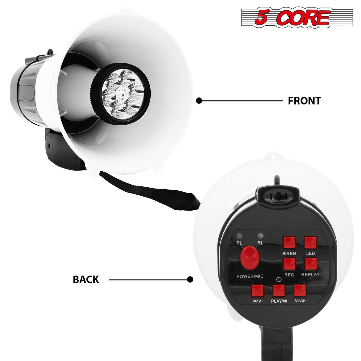 Megaphone Handheld with LED lights Bullhorn Cheer Loudspeaker Bull Horn Speaker 148 LED