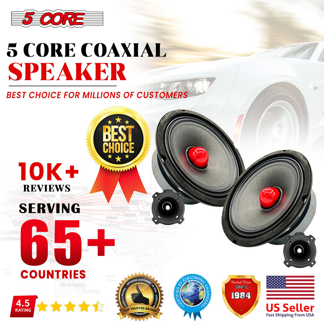 2x 6.5" Midrange Speaker Car Audio Speaker Red Bullet 2x Aluminum Tweeter 2600 W-19