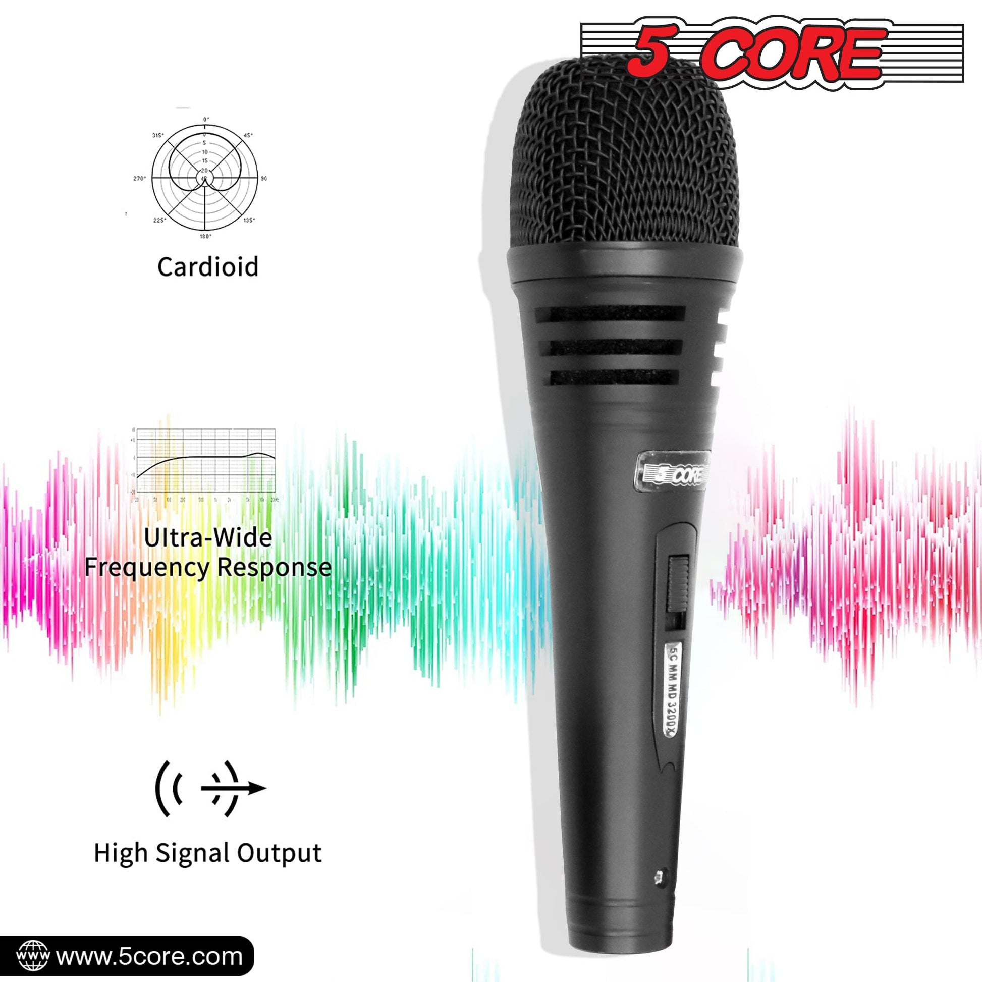 5 Core Microphone Professional Dynamic Karaoke XLR Wired Mic w ON/OFF Switch Pop Filter Cardioid Unidirectional Pickup Handheld Micrófono -ND 3200X 2 Pcs-26