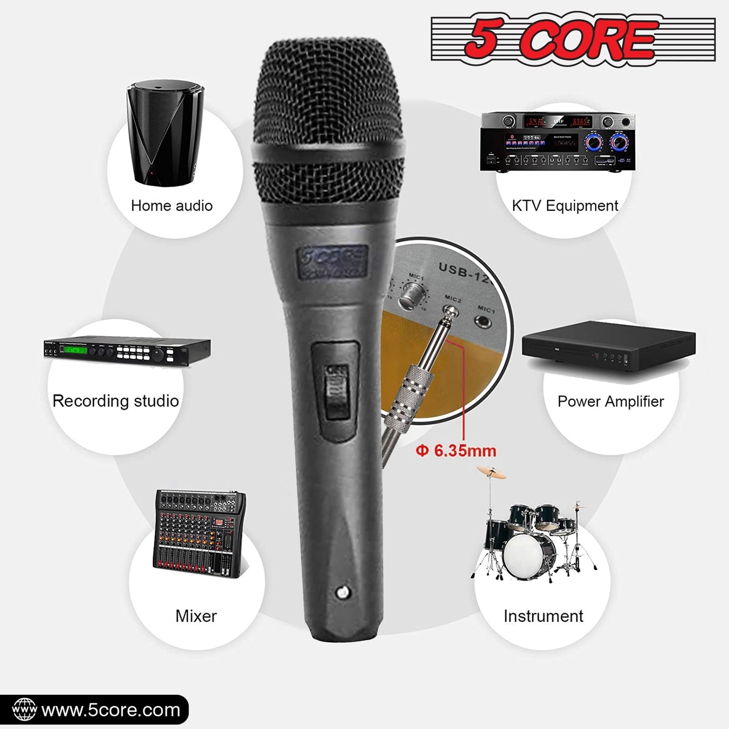 5 Core Microphone Professional Dynamic Karaoke XLR Wired Mic w ON/OFF Switch Pop Filter Cardioid Unidirectional Pickup Handheld Micrófono -ND-32 ARMEX 2PCS-11