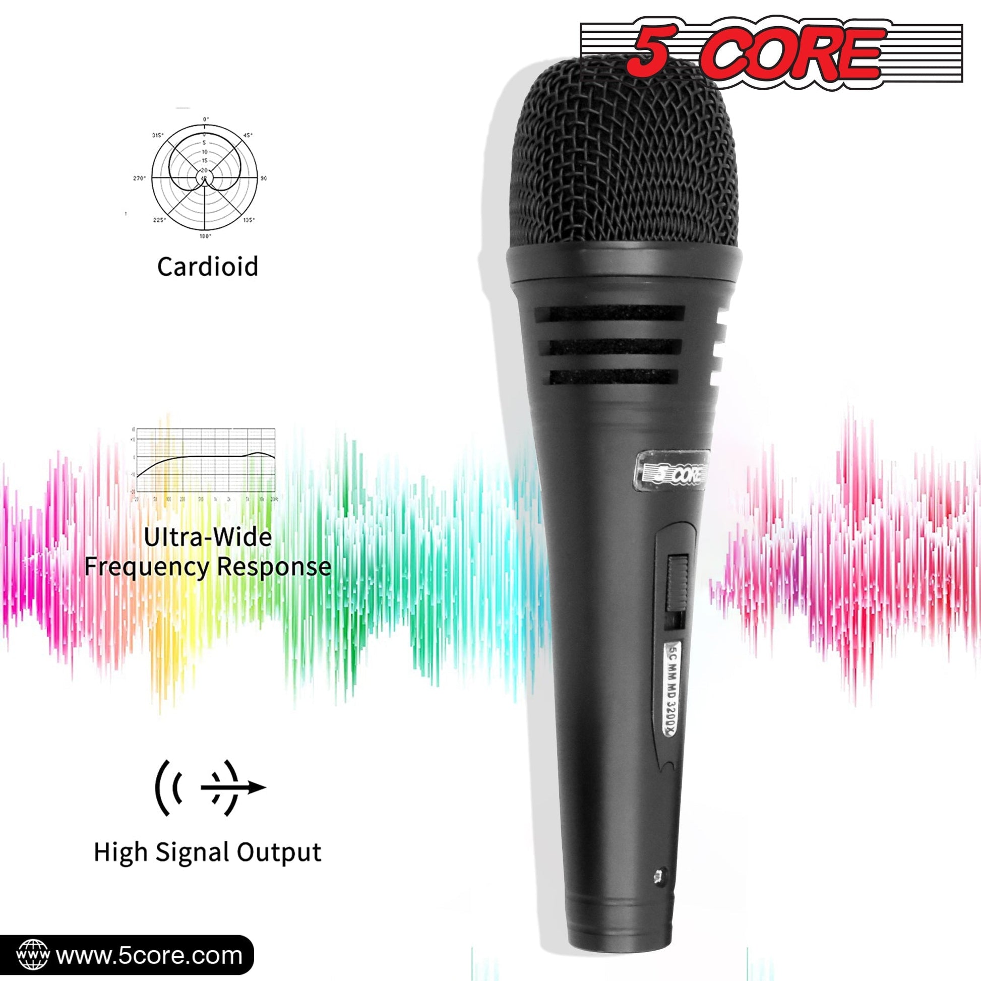 5 Core Microphone Professional Dynamic Karaoke XLR Wired Mic w ON/OFF Switch Pop Filter Cardioid Unidirectional Pickup Handheld Micrófono -ND 3200X 2 Pcs-4