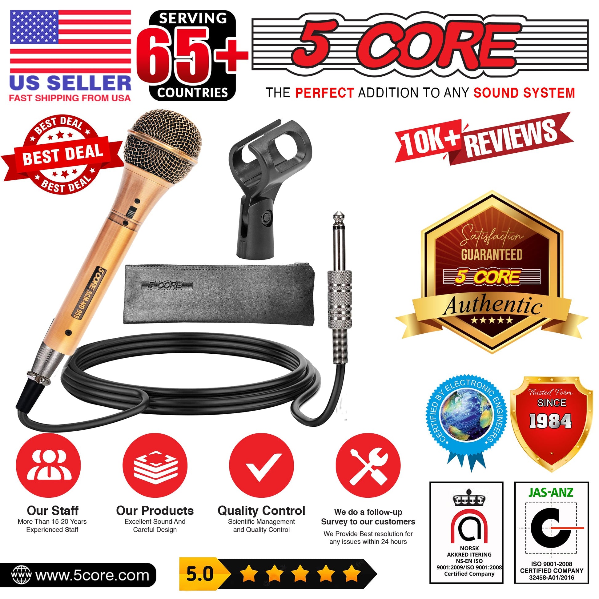 5 Core Microphone Professional Dynamic Karaoke XLR Wired Mic w ON/OFF Switch Pop Filter Cardioid Unidirectional Handheld Micrófono -ND-959 Elantra 2PCS-16