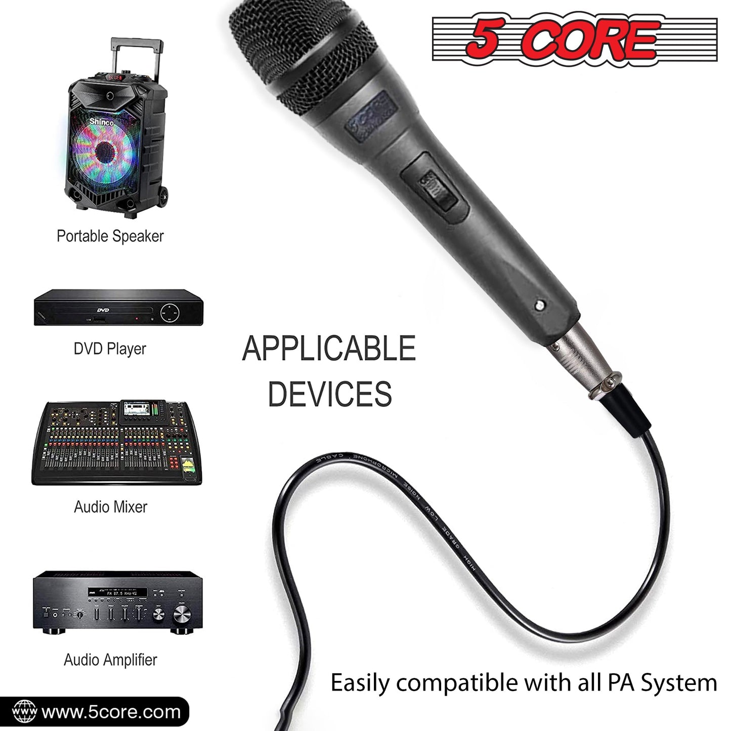 5 Core Microphone Professional Dynamic Karaoke XLR Wired Mic w ON/OFF Switch Pop Filter Cardioid Unidirectional Pickup Handheld Micrófono -ND-32 ARMEX 2PCS-12