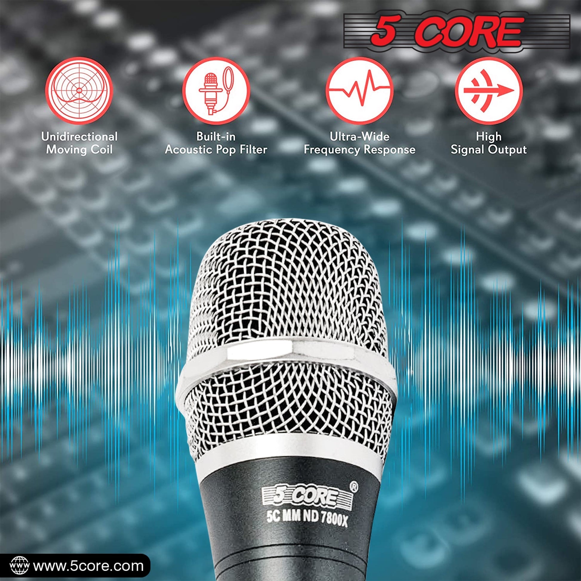 5 Core Microphone Professional Dynamic Karaoke XLR Wired Mic w ON/OFF Switch Pop Filter Cardioid Unidirectional Pickup Handheld Micrófono -ND-7800X 2PCS-13