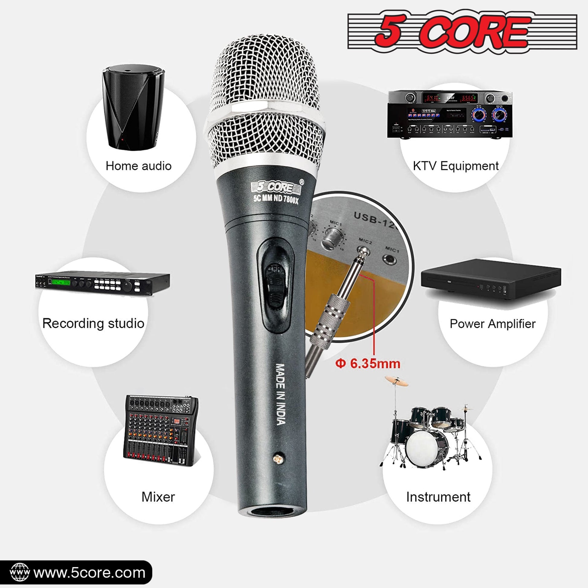 5 Core Microphone Professional Dynamic Karaoke XLR Wired Mic w ON/OFF Switch Pop Filter Cardioid Unidirectional Pickup Handheld Micrófono -ND-7800X 2PCS-27