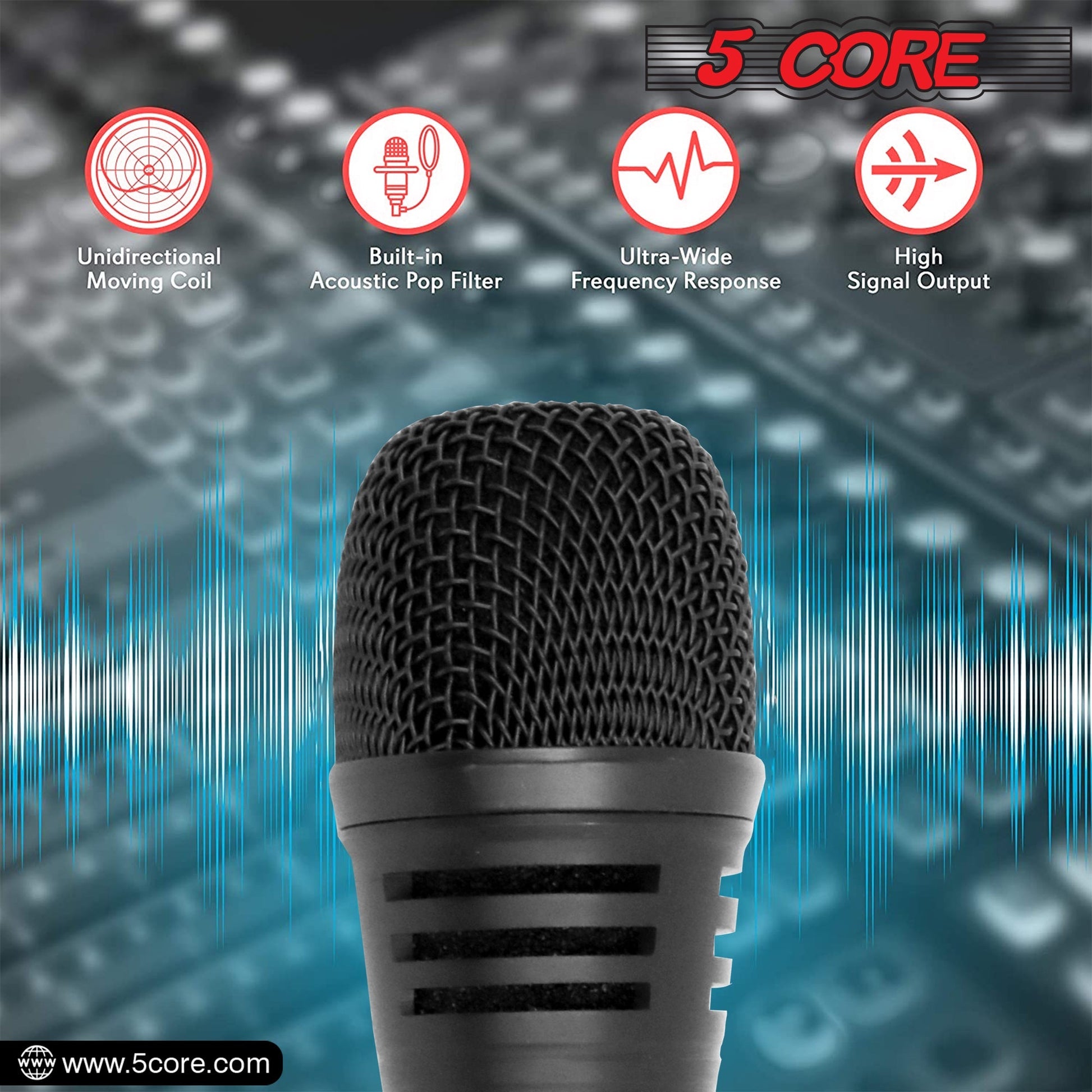 5 Core Microphone Professional Dynamic Karaoke XLR Wired Mic w ON/OFF Switch Pop Filter Cardioid Unidirectional Pickup Handheld Micrófono -ND 3200X 2 Pcs-12