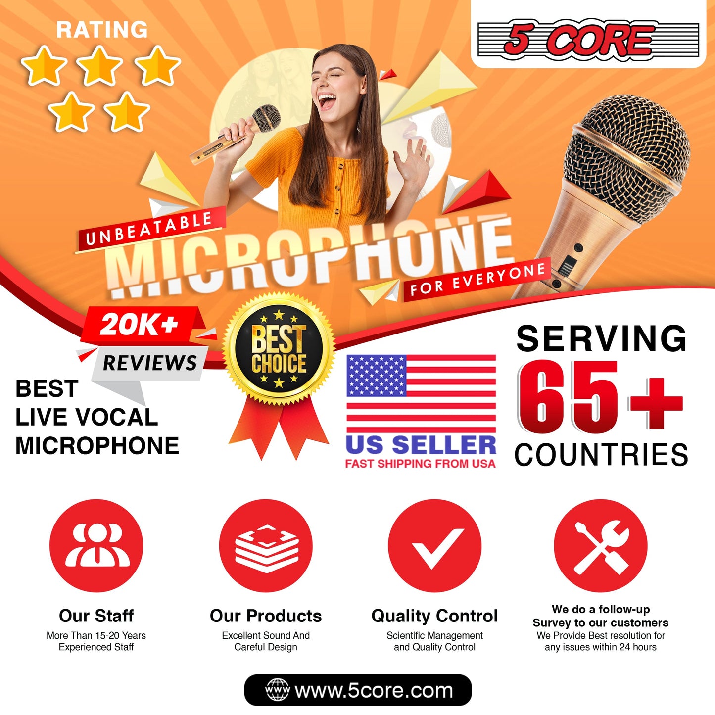 5 Core Microphone Professional Dynamic Karaoke XLR Wired Mic w ON/OFF Switch Pop Filter Cardioid Unidirectional Handheld Micrófono -ND-959 Elantra 2PCS-17