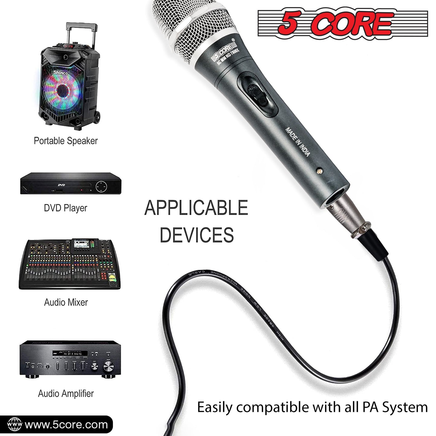5 Core Microphone Professional Dynamic Karaoke XLR Wired Mic w ON/OFF Switch Pop Filter Cardioid Unidirectional Pickup Handheld Micrófono -ND-7800X 2PCS-28