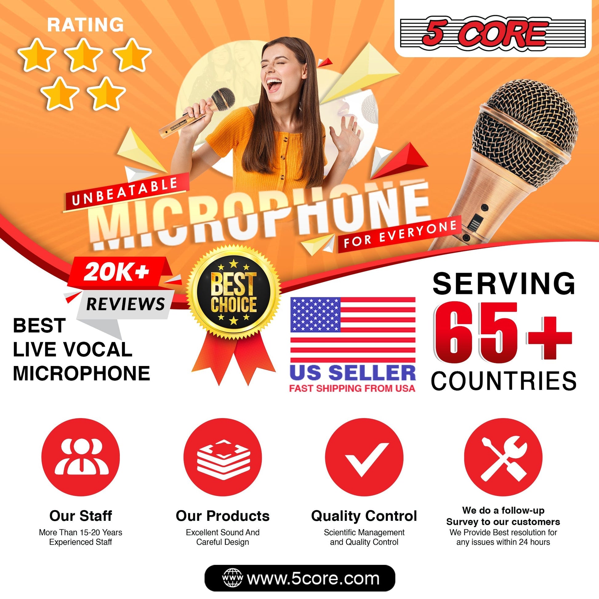 5 Core Microphone Professional Dynamic Karaoke XLR Wired Mic w ON/OFF Switch Pop Filter Cardioid Unidirectional Handheld Micrófono -ND-959 Elantra 2PCS-22