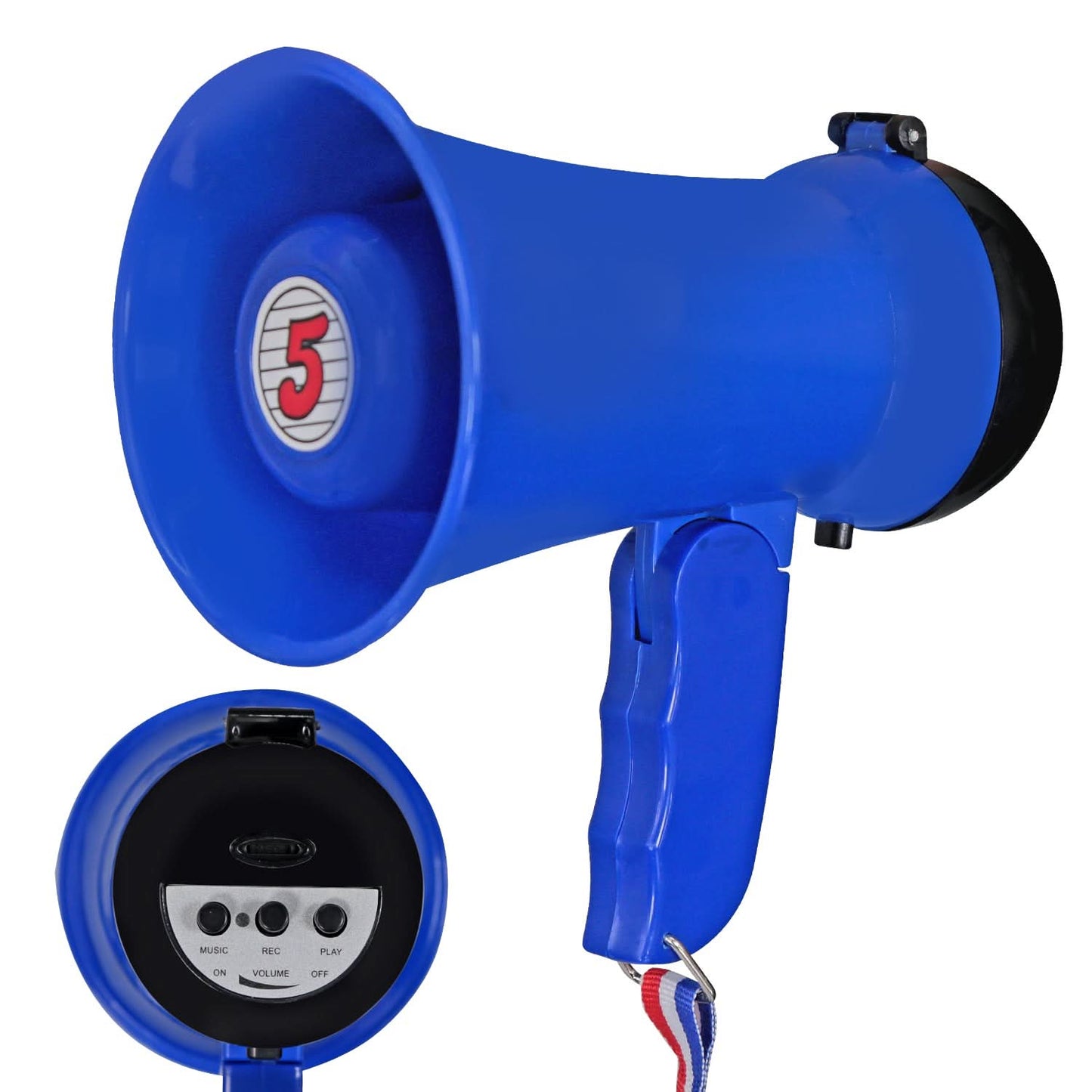 5Core Megaphone Bullhorn Speaker 15W Mini Battery Power Bull horn w Siren 400 Yard Range Blue-0